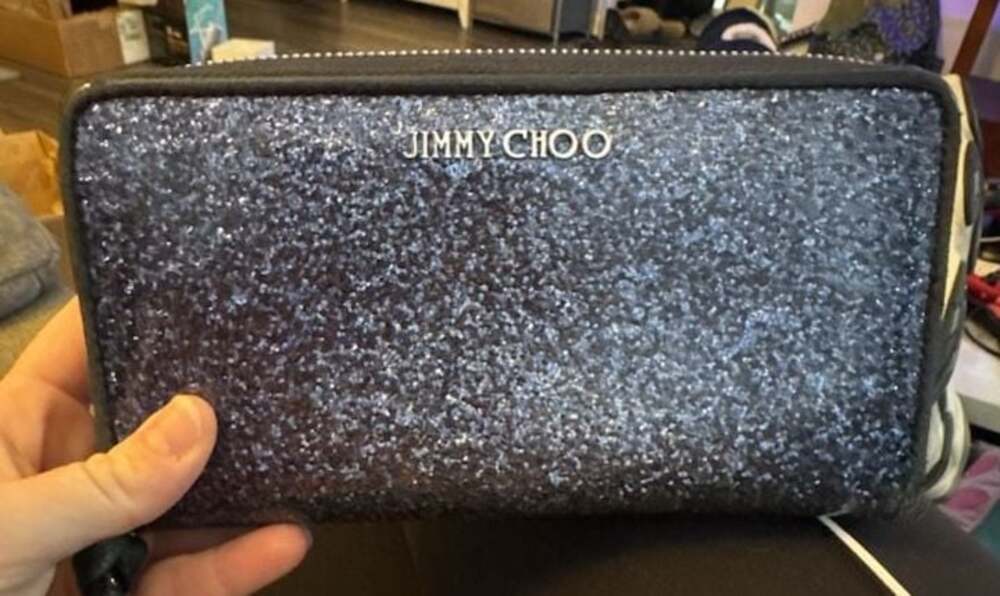 Jimmy Choo Glitter Wallet Multicolour with Black Leather Trim,